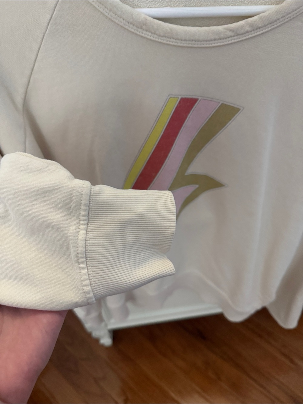 LETLUV Cream Sweatshirt with Multicolor Lightning Bolt - Picture 2 of 3